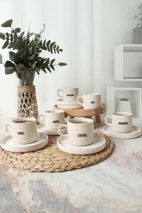 Hermia Juego de tazas de té Blanco y Negro (12 Piezas)
